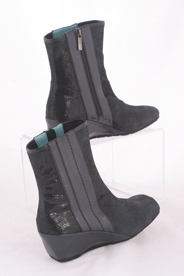 Thierry Rabotin – Travis Low Wedge Black Leather Ankle Boot in "Tejus"