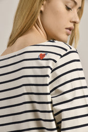 Mat De Misaine - Ventdest - Organic Navy and Cream Cotton Top with Heart Embroidery