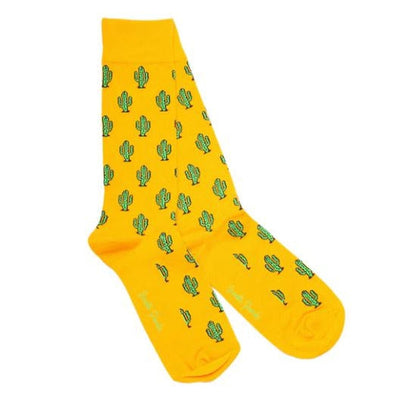 Swole Panda - Ladies Bamboo Socks - Bright Yellow with Cactus