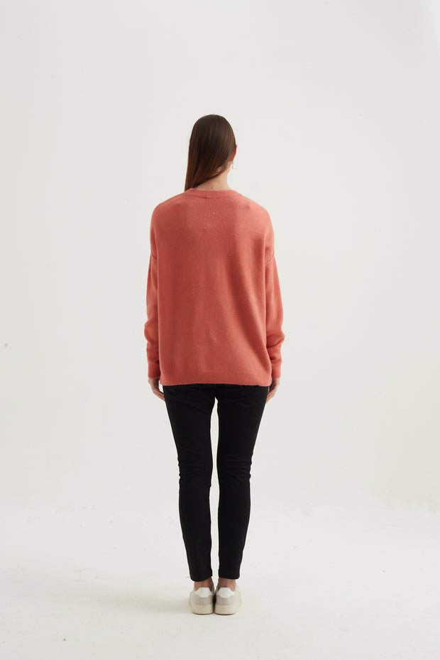 Tirelli - Oversized Split Hem Jumper in Flamingo (K2556)