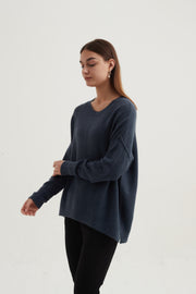 Tirelli - Oversized Split Hem Jumper in Orient Blue (K2556)