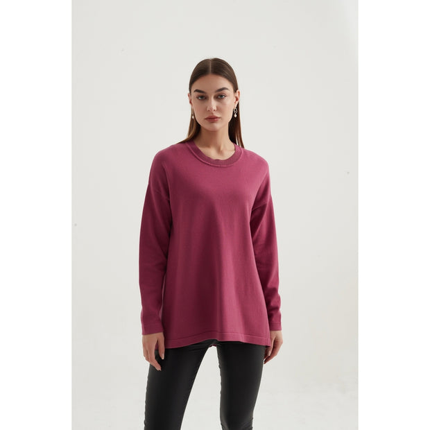 Tirelli - Oversized Curved Hem Jumper in Soft Fuschia (K2716)