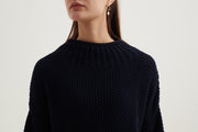 Tirelli - Chunky Knit Jumper with Rolled Hem in Navy (K2730)