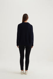 Tirelli - Chunky Knit Jumper with Rolled Hem in Navy (K2730)