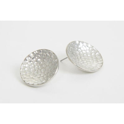 STRATA - Dish Round Hammered Pewter Earrings