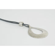 STRATA - Ella Long Dark Grey Leather Necklace with Hammered Pendant