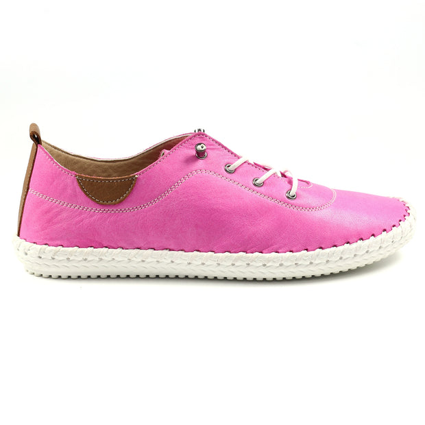 Lunar Shoes - St Ives Leather Plimsoll in Fuschia