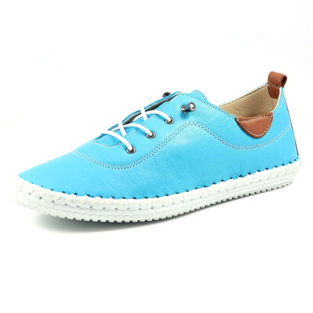 Lunar Shoes - St Ives Leather Plimsoll in Turquoise