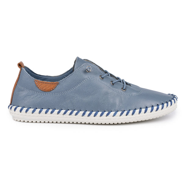 Lunar Shoes - St Ives Leather Plimsoll in Mid Blue