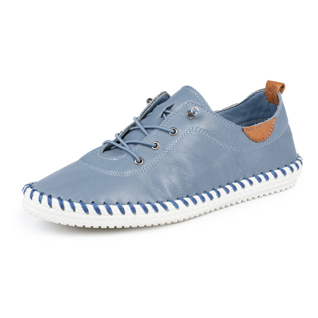 Lunar Shoes - St Ives Leather Plimsoll in Mid Blue