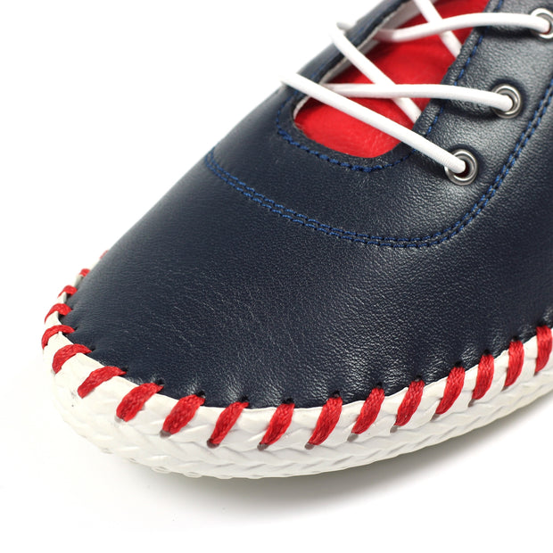 Lunar Shoes - Sandown Leather Plimsoll in Navy & Red