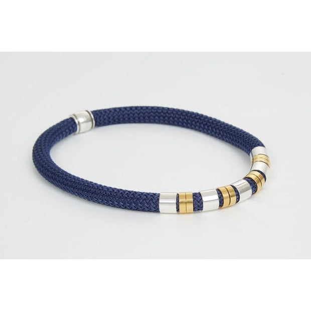 STRATA - Sasha - Blue Soft Cord Necklace with Gold and Silver Tubes