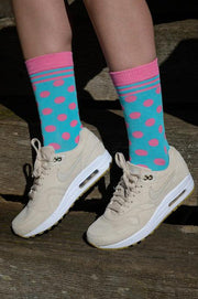 Swole Panda - Ladies Bamboo Socks -Blue/Pink Polka Dot
