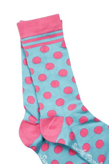 Swole Panda - Ladies Bamboo Socks -Blue/Pink Polka Dot