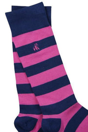 Swole Panda - Ladies Bamboo Socks - Pink/Blue Stripes