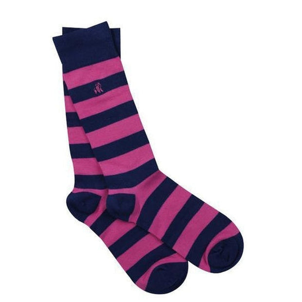 Swole Panda - Ladies Bamboo Socks - Pink/Blue Stripes (SP088-S)